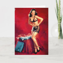 Carte Greeting Card Pin-Up Girl Dressing