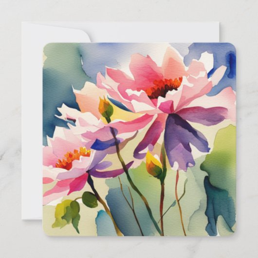 Carte Greeting Card with Watercolor Flowers - 2 (Devant)