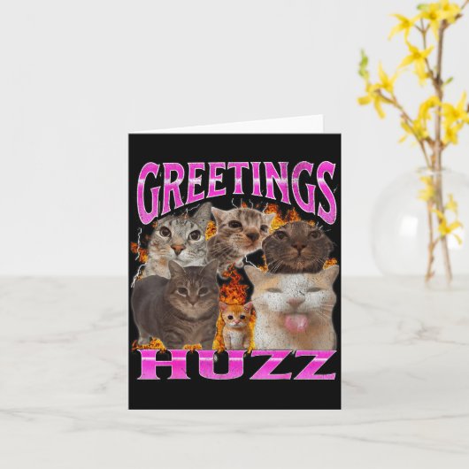 Carte Greetings Huzz Funny Cat Meme Bootleg Graphic Men (Fleur jaune)