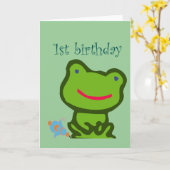 Carte Grenouille 1er anniversaire (Fleur jaune)