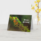 Carte Grenouille à arbre rouge photo Anniversaire (Fleur jaune)