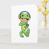 Carte Grenouille à la musique avec casque (Fleur jaune)