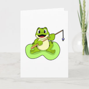 Carte Grenouille à la pêche avec canne à pêche