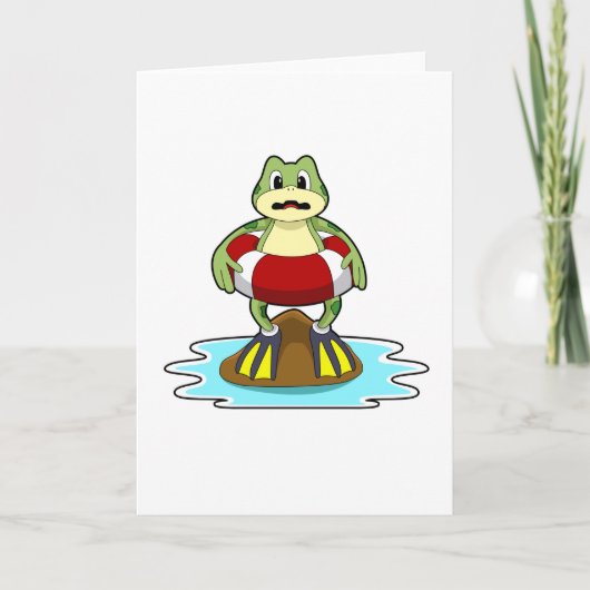 Carte Grenouille à la piscine avec un anneau de natation (Devant)