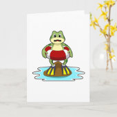 Carte Grenouille à la piscine avec un anneau de natation (Fleur jaune)