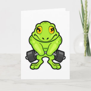 Carte Grenouille à la salle de sport avec haltère