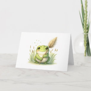 Carte Grenouille adorable avec Pampas Grass Blank Greg