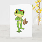 Carte Grenouille au baseball avec gant de baseball (Fleur jaune)