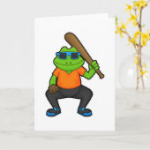 Carte Grenouille au baseball avec une batte de baseball  (Fleur jaune)