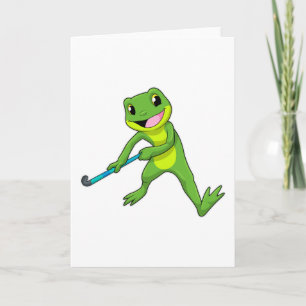 Carte Grenouille au hockey avec une batte de hockey