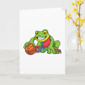 Carte Grenouille au sport avec basket-ball (Fleur jaune)