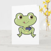 Carte Grenouille avec tasse de café (Fleur jaune)