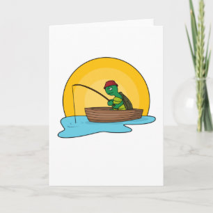 Carte Grenouille comme pêcheur à la ligne dans un bateau