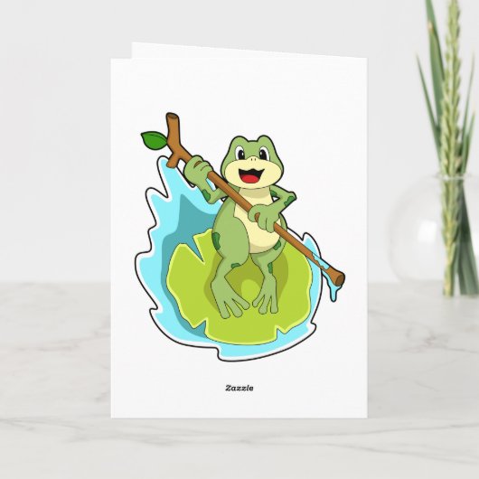 Carte Grenouille comme randonneur avec bâton (Dos)