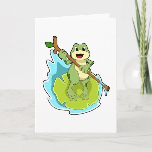 Carte Grenouille comme randonneur avec bâton (Devant)
