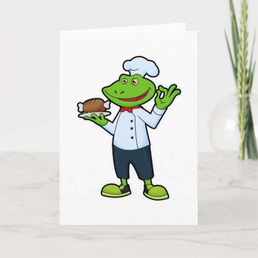 Carte Grenouille cuisinier avec plat de service et poule (Devant)