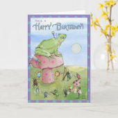 Carte Grenouille d'anniversaire (Fleur jaune)
