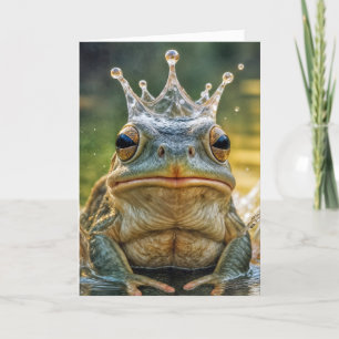Carte Grenouille d'anniversaire portant une couronne d'é