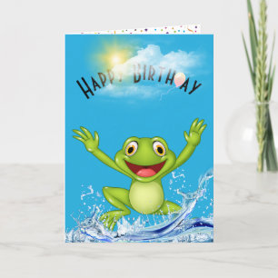 Carte Grenouille d'anniversaire qui saute hors de l'eau