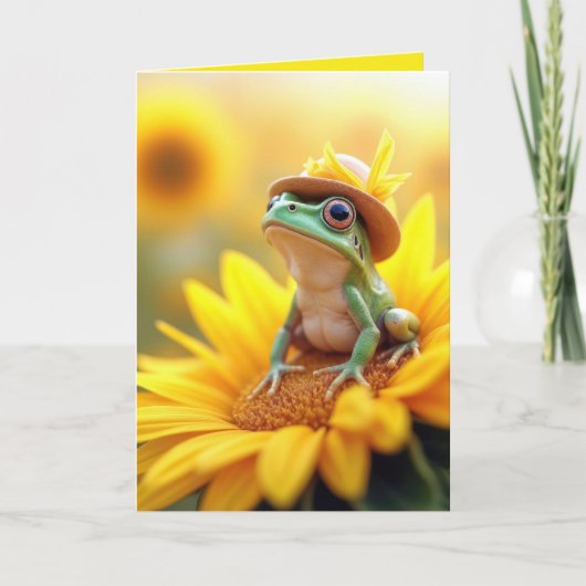 Carte Grenouille d'anniversaire sur un tournesol (Devant)