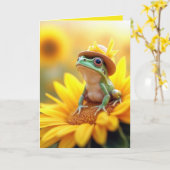 Carte Grenouille d'anniversaire sur un tournesol (Fleur jaune)