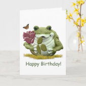Carte Grenouille de joyeux anniversaire (Fleur jaune)