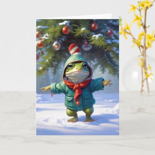 Carte Grenouille de Noël (Fleur jaune)