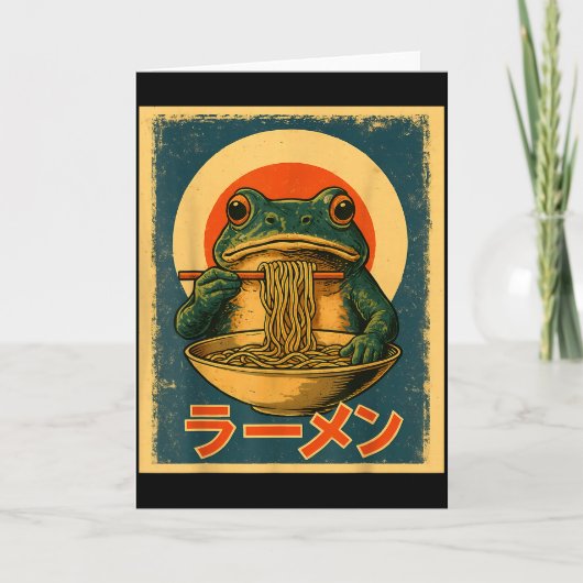 Carte Grenouille drôle Ramen Kawaii Retro Soleil Levant  (Devant)