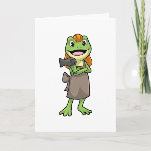 Carte Grenouille en coiffeur avec sèche-cheveux (Devant)