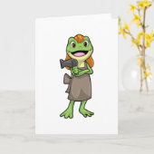 Carte Grenouille en coiffeur avec sèche-cheveux (Fleur jaune)