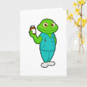 Carte Grenouille en infirmière avec des médicaments et u (Fleur jaune)