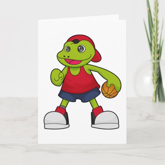 Carte Grenouille en joueur de basket avec ballon de bask (Devant)