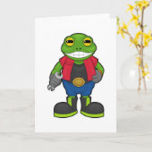 Carte Grenouille en mécanicien avec clé (Fleur jaune)