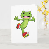 Carte Grenouille en patineur en ligne avec des patins à  (Fleur jaune)