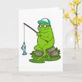 Carte Grenouille en pêcheur avec canne à pêche et poisso (Fleur jaune)