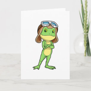 Carte Grenouille en pilote avec chapeau et lunettes