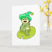 Carte Grenouille en sorcier avec baguette magique (Fleur jaune)