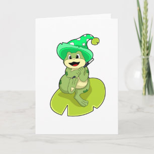 Carte Grenouille en sorcier avec baguette magique