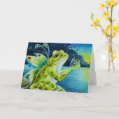 Carte Grenouille et lucioles de fée de Whimsical Aquarel (Fleur jaune)