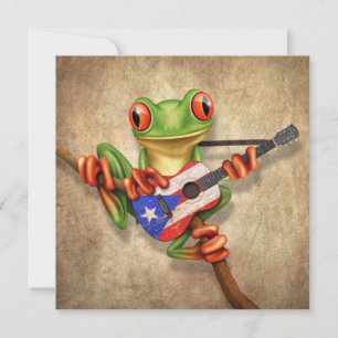 Carte Grenouille Jouer Porto Rico Drapeau Guitare