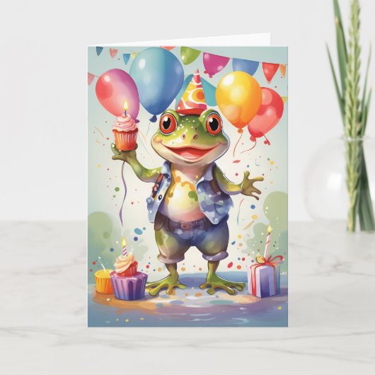 Carte Grenouille souriante avec cupcakes (Devant)