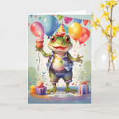 Carte Grenouille souriante avec cupcakes (Fleur jaune)
