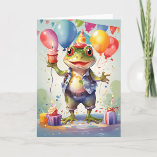 Carte Grenouille souriante avec cupcakes