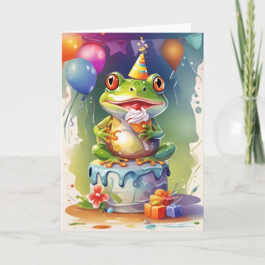 Carte Grenouille souriante sur gâteau d'anniversaire ! (Devant)