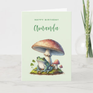 Carte Grenouille sous un champignon Joyeux anniversaire 