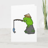 Carte Grenouille sur pierre à la pêche avec canne à pêch (Devant)
