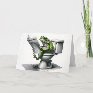 Carte Grenouille verte d'anniversaire lire un journal