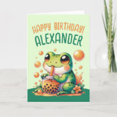 Carte Grenouille verte et thé à bulle orange Boba (Devant)