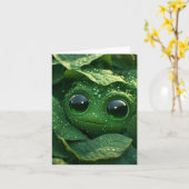 Carte Grenouille verte mignonne cachée dans des feuilles (Fleur jaune)