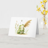 Carte Grenouille Whimsical à l'aquarelle avec blanc de l (Fleur jaune)